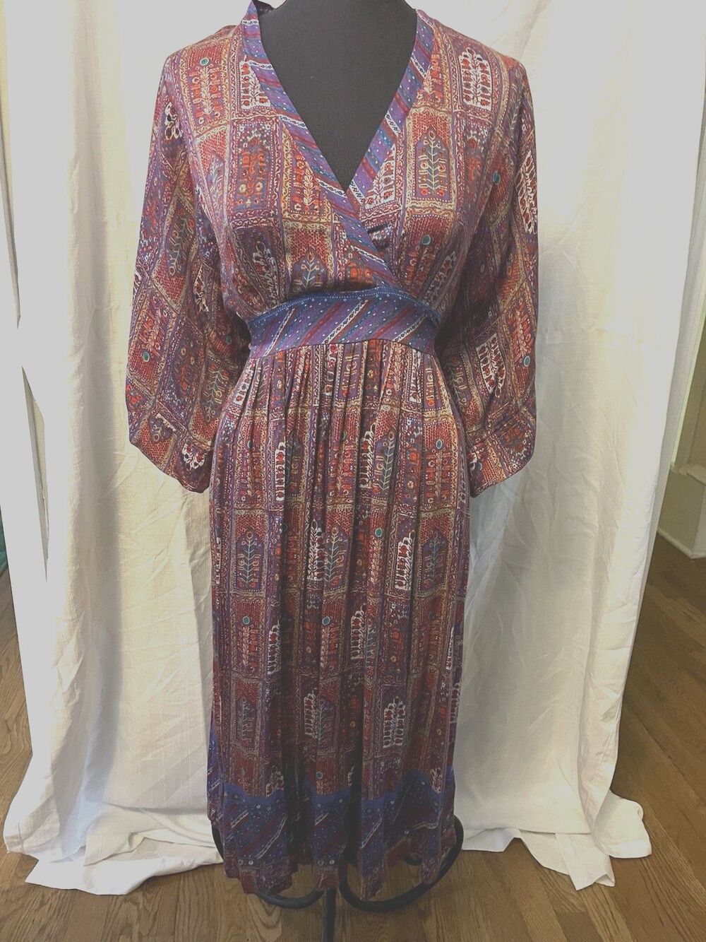 Anthropologie TINY Omina Mosaic boho kimono sleeve dress Festival Fall Sz S Midi - Picture 3 of 8